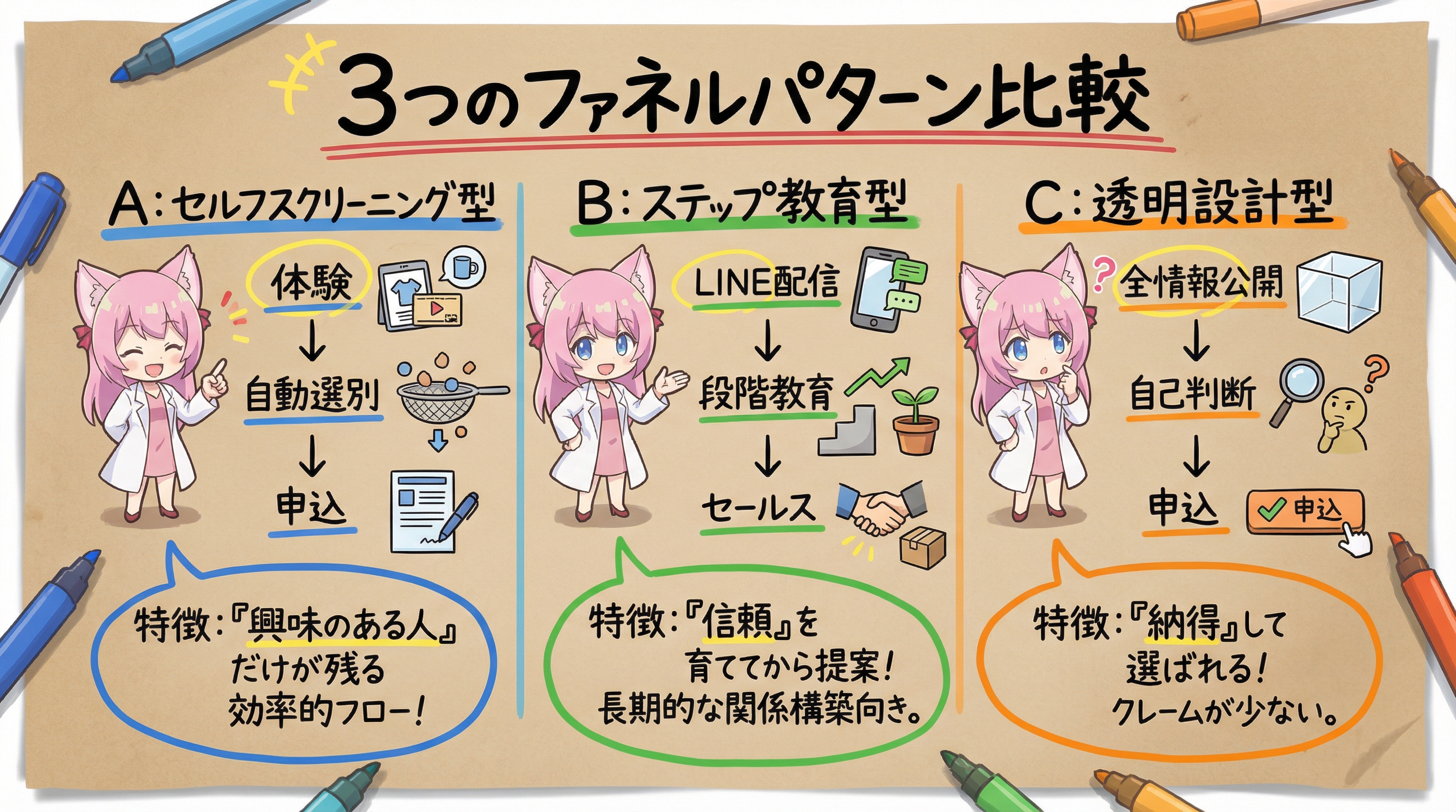 3つのファネルパターン比較