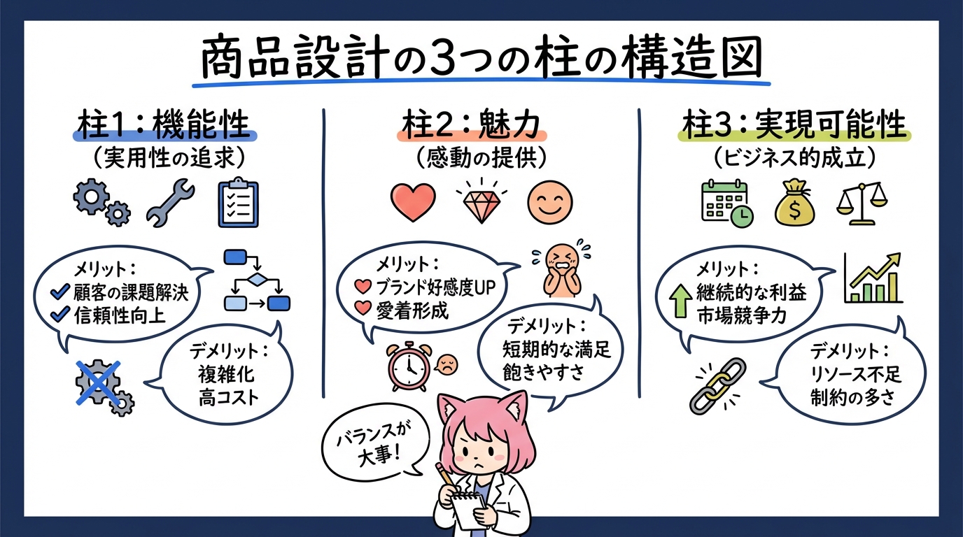 商品設計の3つの柱の構造図