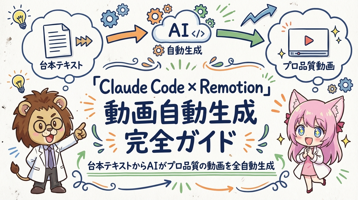 Claude Code × Remotion 動画自動生成 完全ガイド メインビジュアル