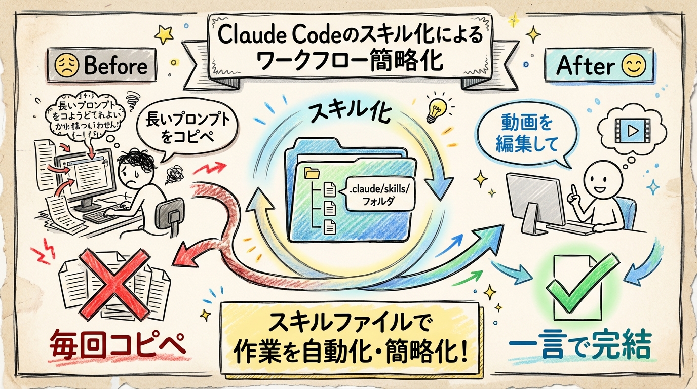 Before: 毎回コピペ → スキル化 → After: 一言で完結