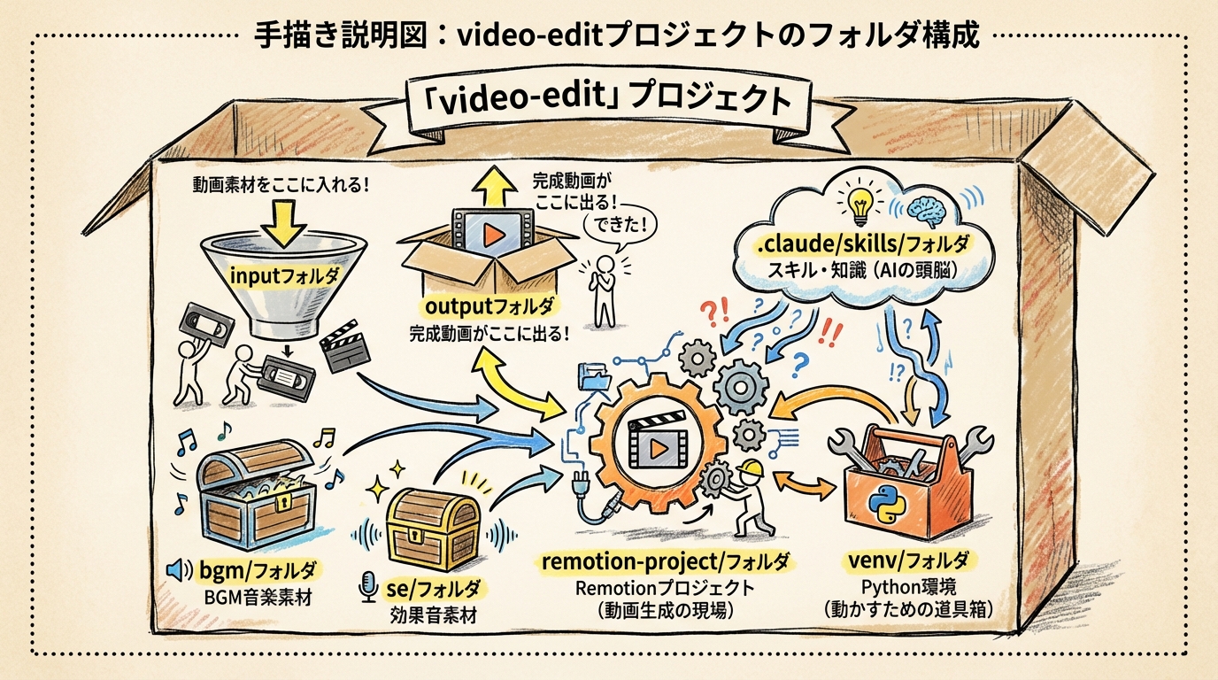 video-editプロジェクトのフォルダ構成図